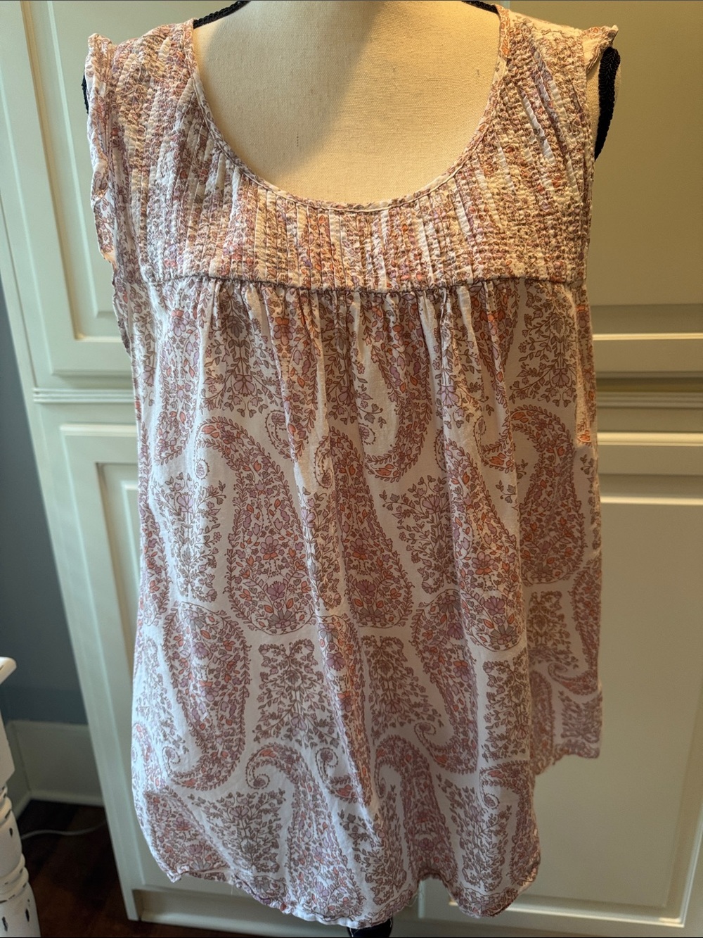 Old Navy Pink Paisley Smocked Yoke sleeveless shirt